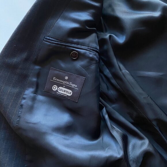 Ermenegildo Zegna (NWT) Men’s Dark Charcoal Pinstripe Wool Blazer Jacket Size L - Picture 11 of 11